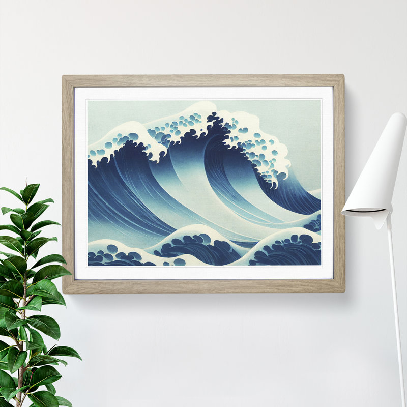XH1022-1330X Beautiful Japanese Wave - Single Picture Frame Print, 25cm H x 34cm W x 2cm D, Oak Framed