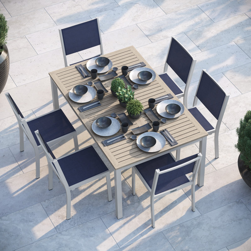 Travira Stacking Powder Coated Aluminum Outdoor Dining Side Chair, Ink Pen