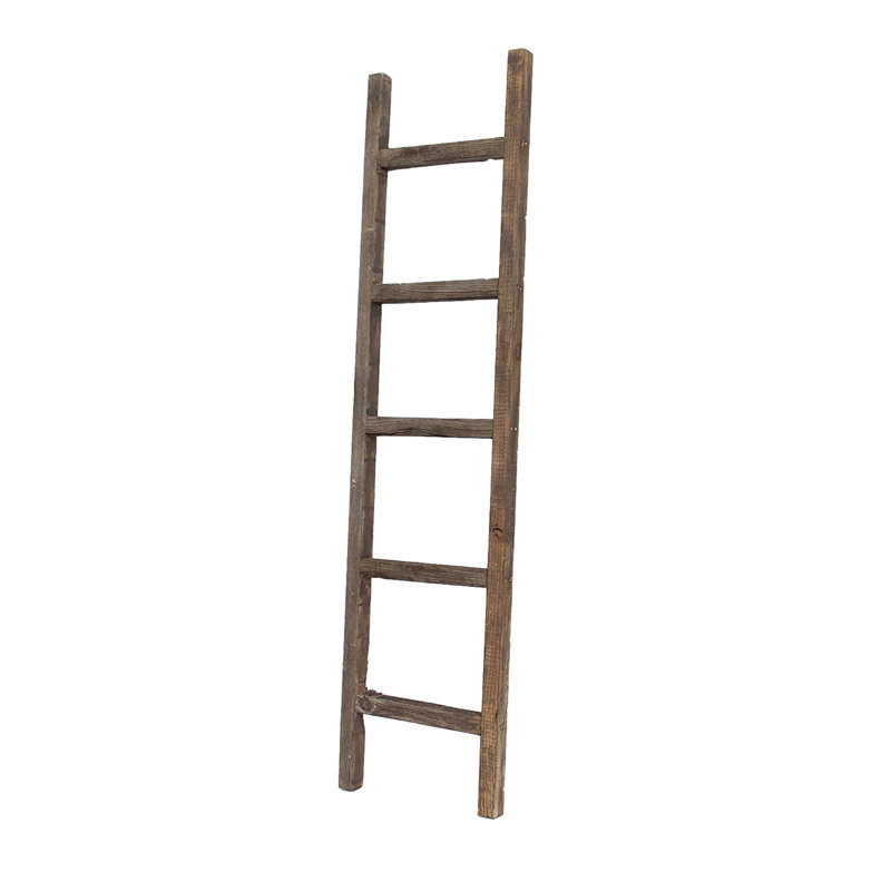 Orla Rustic Step Wood Ladder Shelf, Gray, (4 Shelves) 60" H x 15" W x 2" D