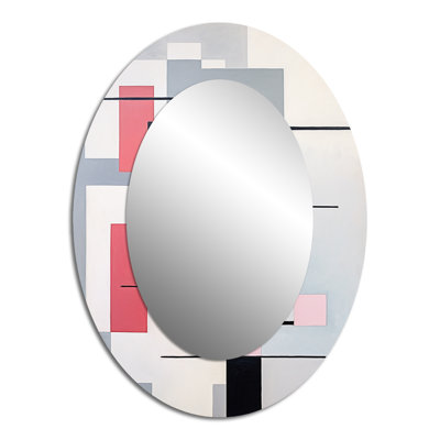 Pink Suprematism Geometric Serenity - Pink Oval Wall Mirror Decor