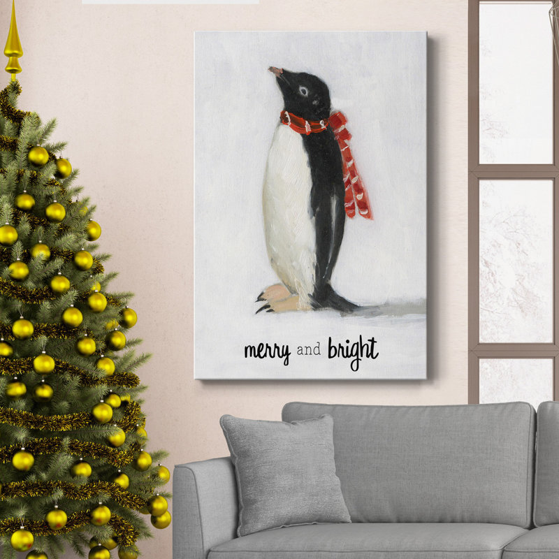 «Merry And Bright Penguin», toile tendue avec châssis - Prêt à accrocher, H 12 po x l 8 po x P 1 po