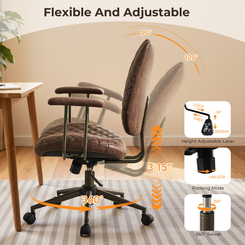 Albaugh Ergonomic Office Chair Swivel Task Chair with Adjustable Gas Lift, Dark Brown