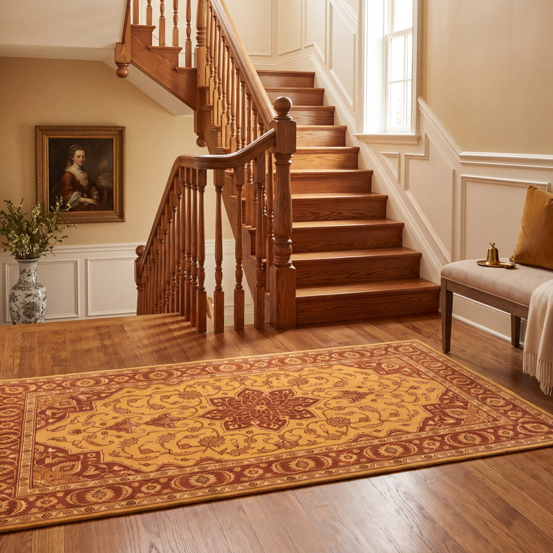 Tapis persan traditionnel avec médaillon, orange, vert et crème, lavable à la machine, antidérapant, à poils courts, pour l'intérieur et l'extérieur, adapté aux animaux de compagnie, idéal pour le salon, la chambre, la salle à manger, l'entrée, le corridor ou le bureau.