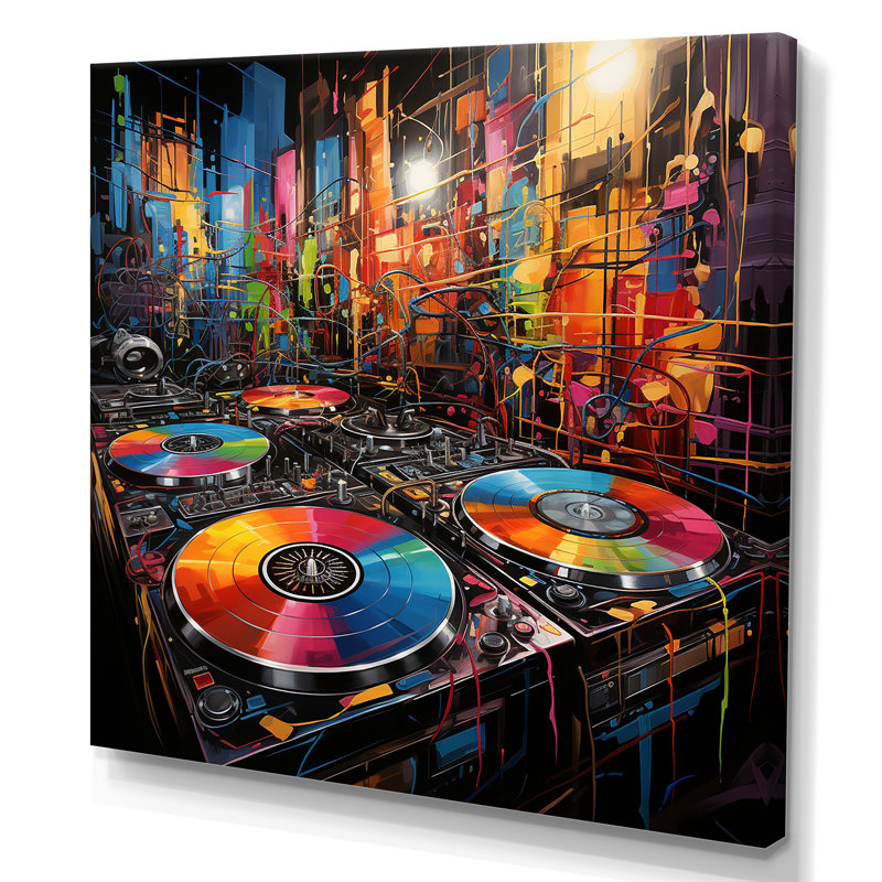 Plateaux vinyle multicolores Melody I - Art mural, H 30 po x l 30 po x P 1,5 po