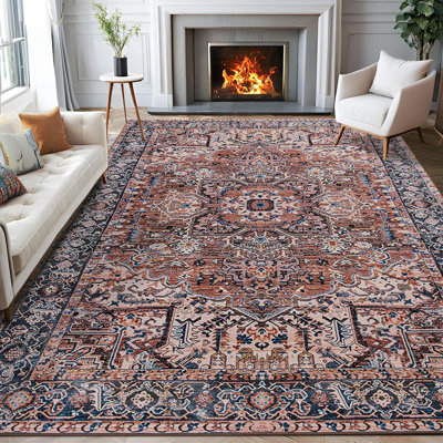 Tapis lavables rétro - tapis de chambre à coucher 6 x 9, grands tapis antidérapants lavables à la machine d'intérieur pour le salon, la salle à manger, la cuisine, le bureau, les tapis de sol rétro à poils courts et doux pour la maison