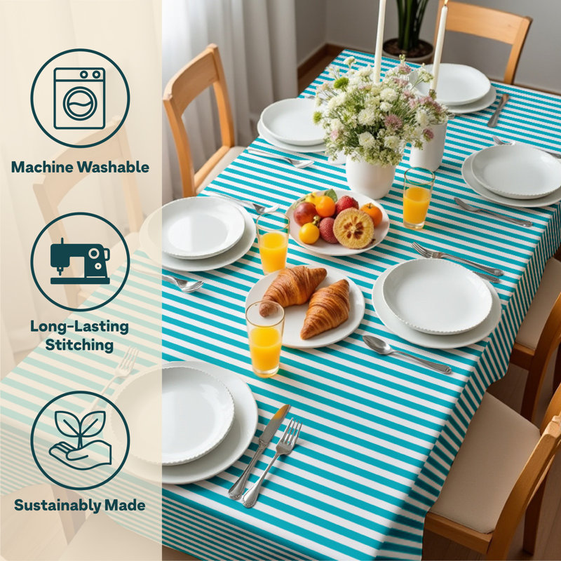 Turquoise Striped Tablecloth 84" x 60", 84" L x 60" W, Turquoise