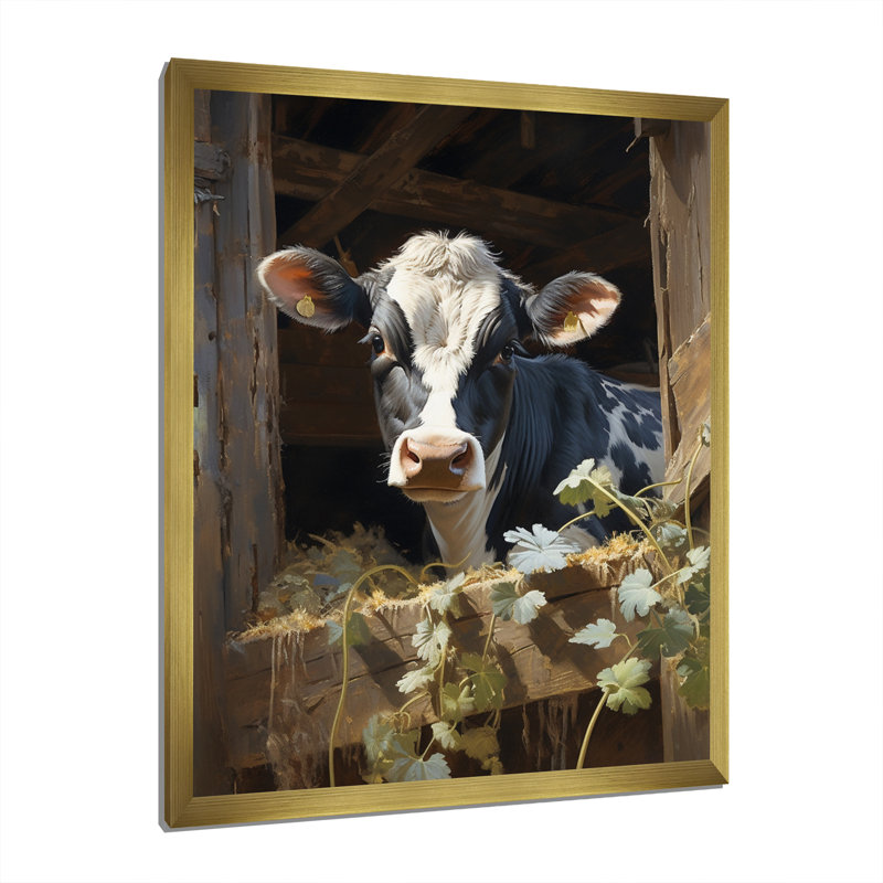 Damalis Cow Rustic Charm I Framed On Canvas Print, Gold Single Picture Framed, 44" H x 34" W x 1.5" D