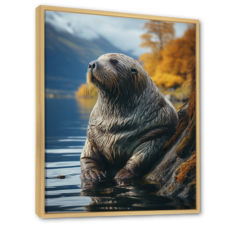 Morse des reflets côtiers sur toile, Cadre naturel flottant, H 32 po x l 24 po x P 1 po