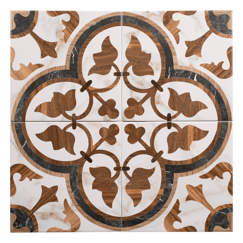 Istanelle Anatol Brown 8-in. Encaustic Patterned Matte Porcelain Wall & Floor Tile