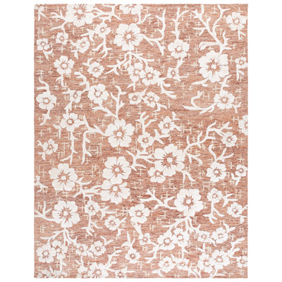 Spencel Hand Tufted Wool/Viscose/Cotton Floral Rug in Red/White