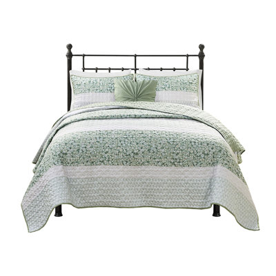 Courtepointe Seersucker 4 pièces double / grand, décor floral, rembourrage, lavable avec coussin décoratif, courtepointe pour lit double / grand, conception, lavable à la machine, comprend