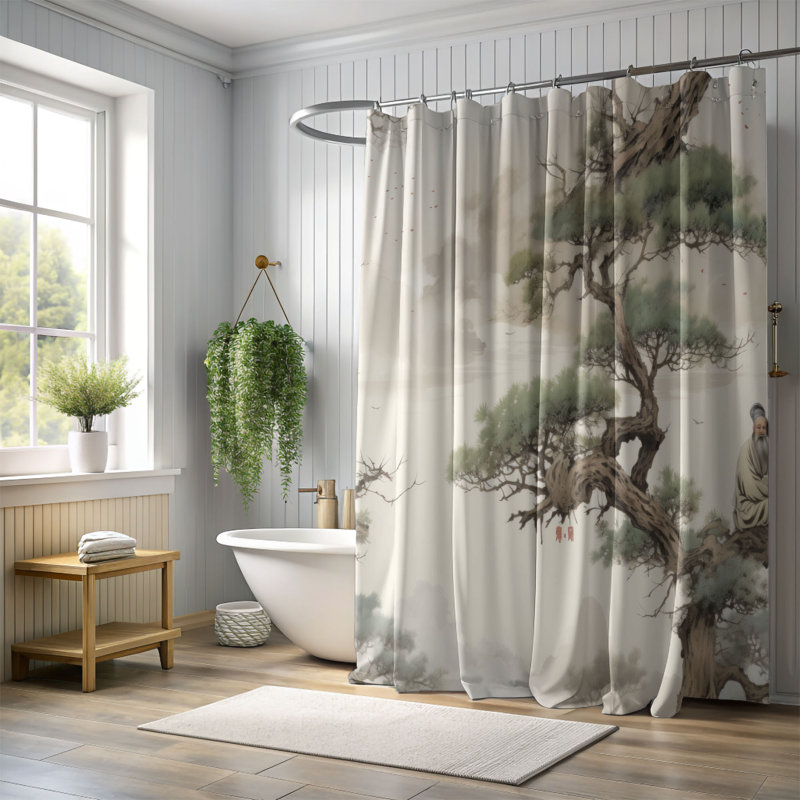 Asian Woodland - Rideau de douche Premium, H 74 po x l 71 po