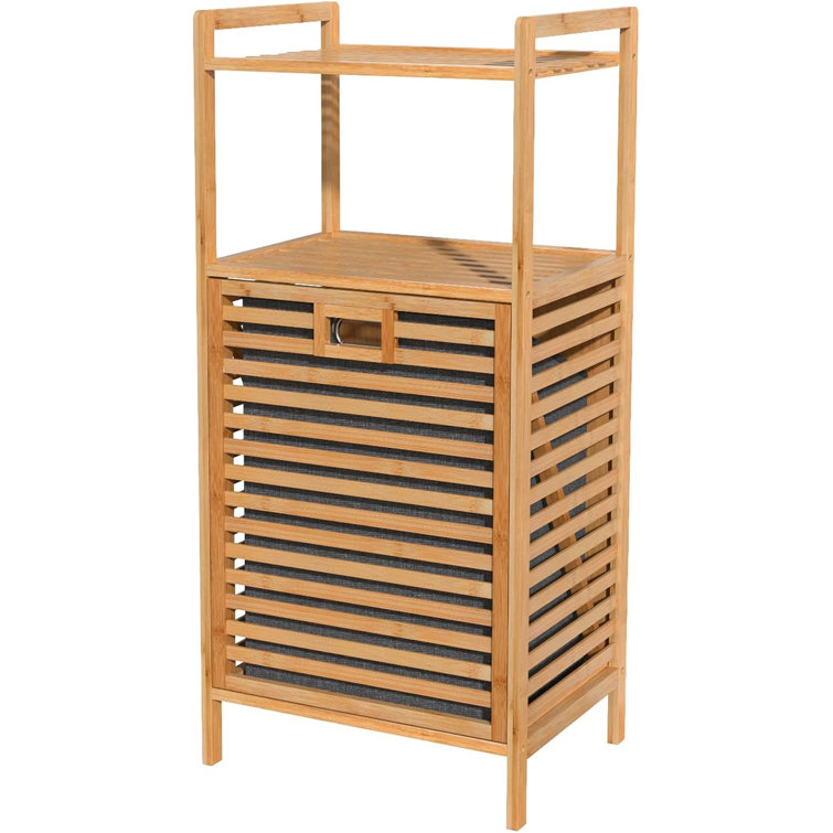 Bamboo Laundry Hamper with Rack,Laundry Basket with 3 Shelves,Laundry  Hamper Cabinet Organizer,Wooden Laundry Sorter,Bathroom Storage Shelf  Cabinet