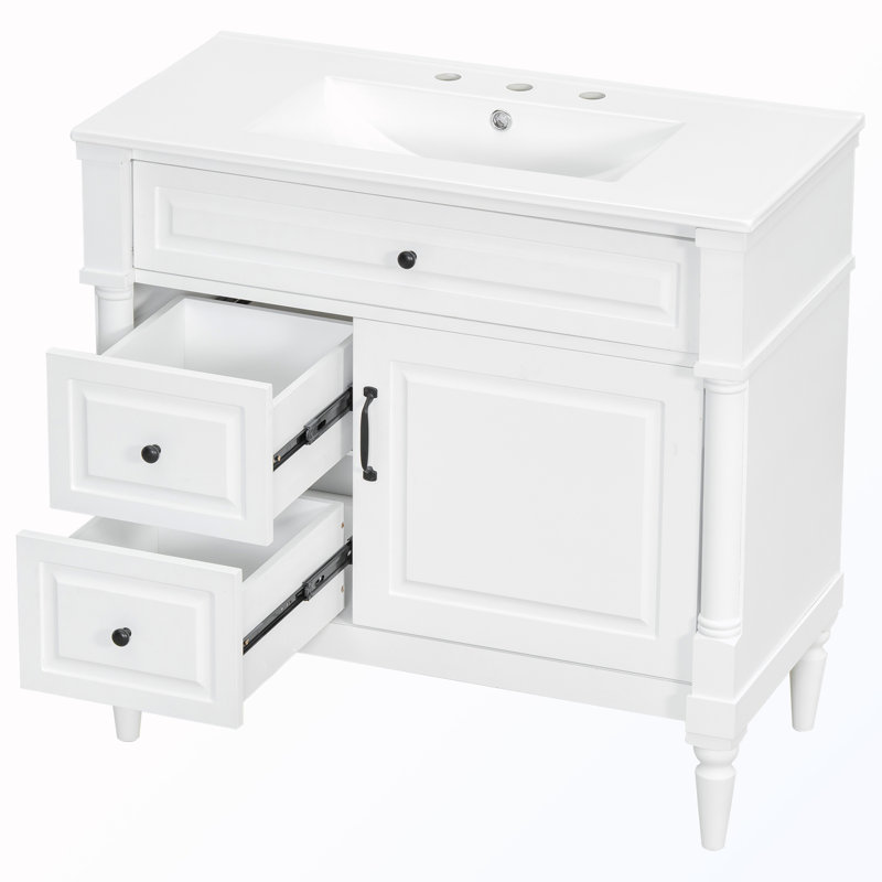 Freestanding Bathroom Cabinet With Flip Drawer, White