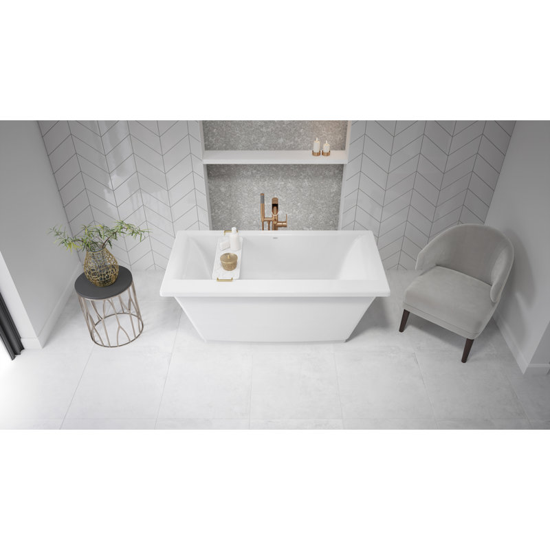 Fia™ 62" x 32" Freestanding Soaking Bathtub, White/Brushed Nickel