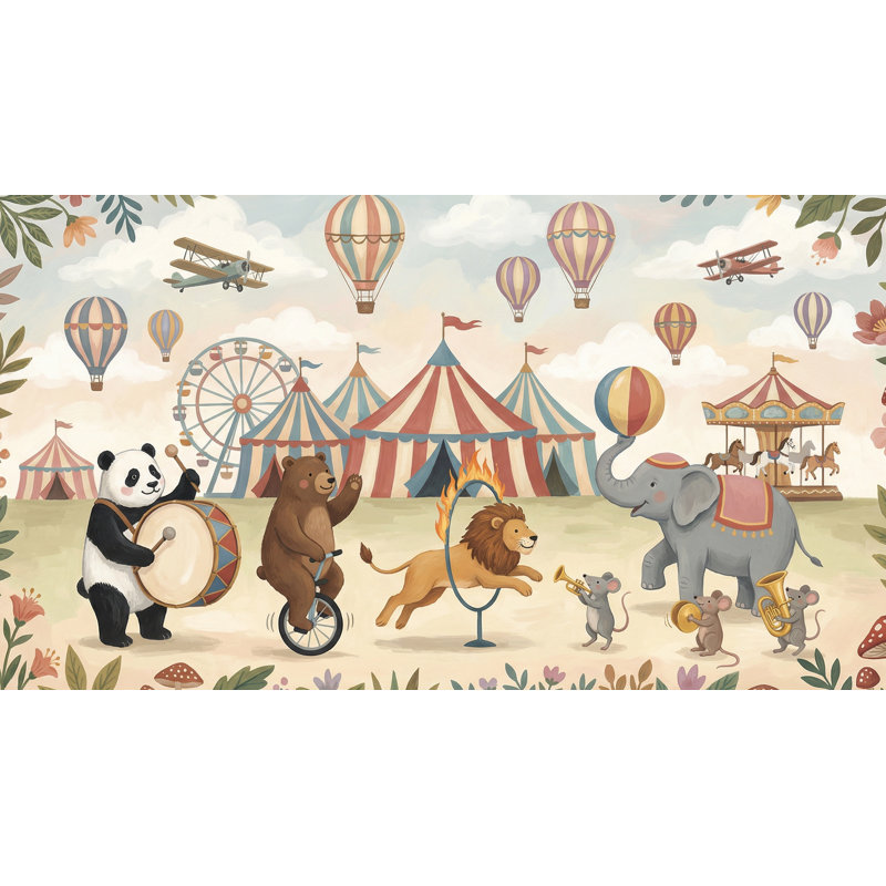 Murale de cirque avec papier peint fantaisiste, 140 po x 108 po, Peler et coller