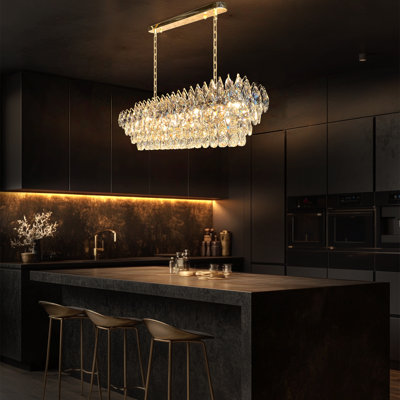 14-Light Luxury Rectangular Crystal Linear Chandelier Dimmable Light