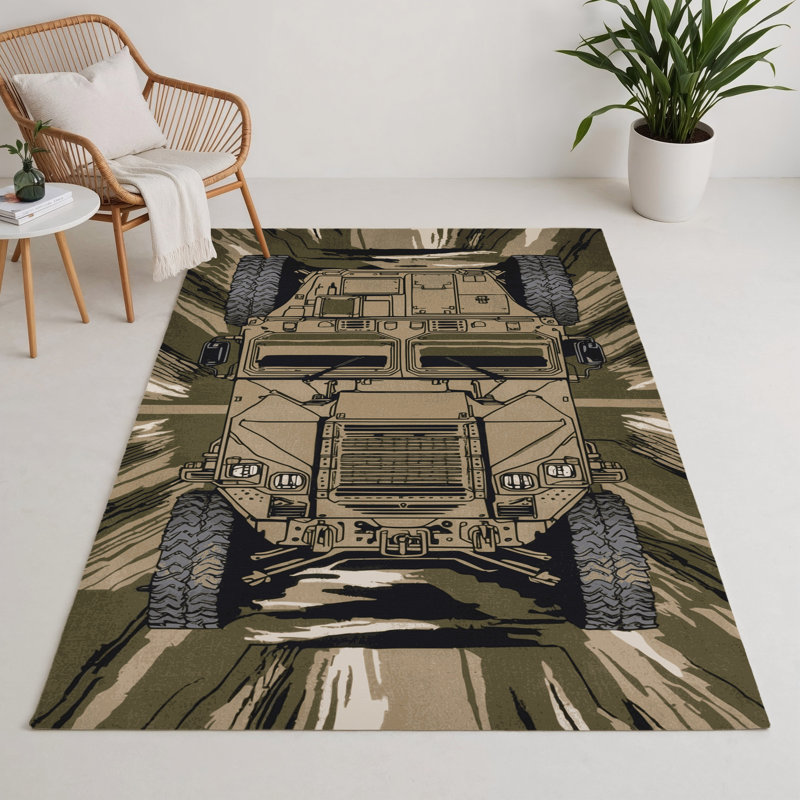 Transportation Brown Indoor and Outdoor Area Rug, Rectangulaire 3 pi x 5 pi