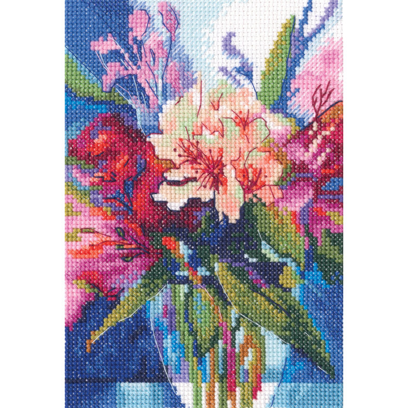 Trousse de broderie au point de croix comptée « Palette des émotions - Bouquet de lys » par RTO M1090