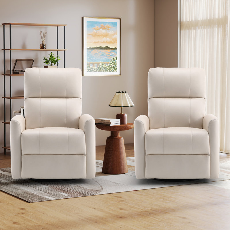  Corman 30.7" Wide Modern Soft Upholstered Rocker And Swivel Manual Recliner (Set of 2), Ivory White