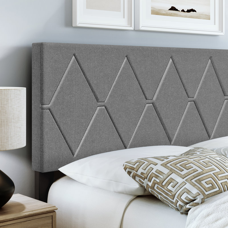 Structure de lit tapissier avec tête de lit Diamond Linen, Gris, Simple