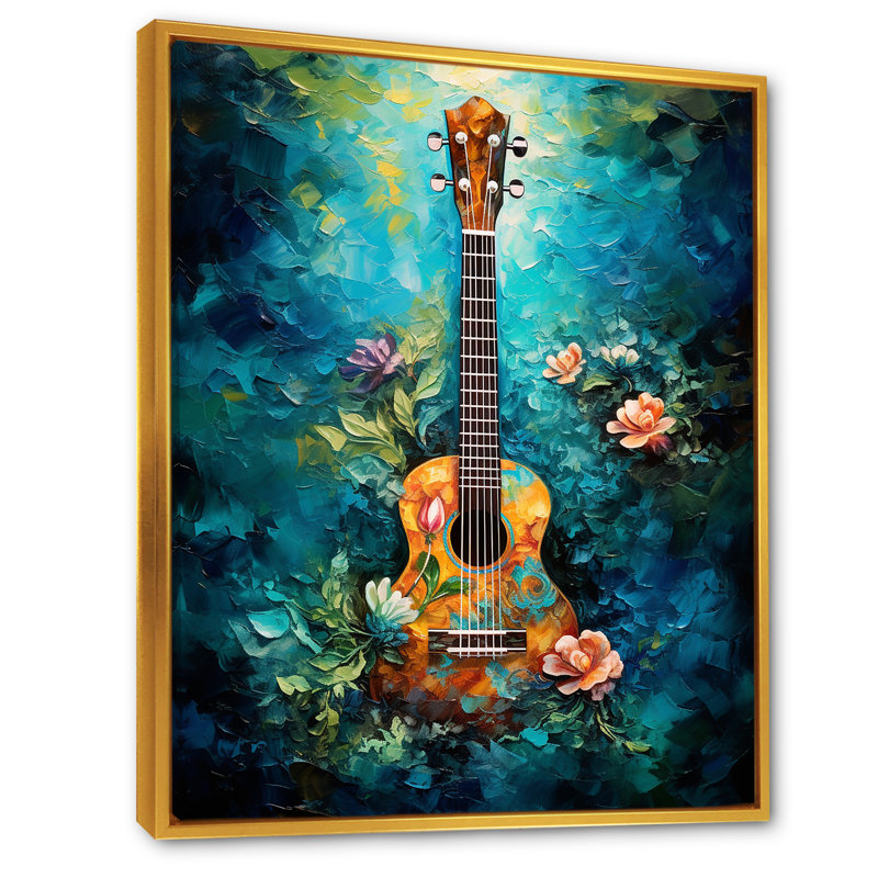 Guitare tropicale euphonique III, Cadre flottant doré, 44" H x 34" W