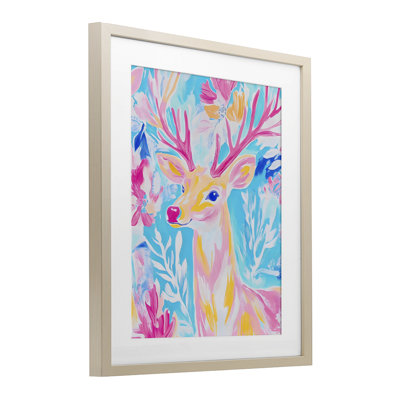 Bright Pastel Deer Framed Print Under Glass, design by Arlington Prints