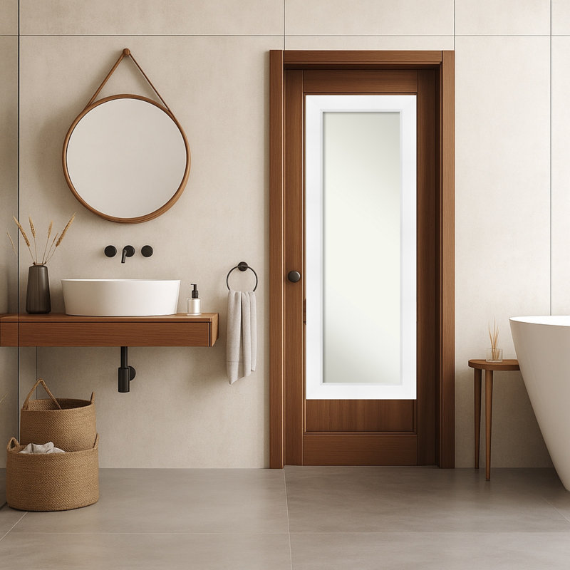 Miroir mural, miroir mural en bois non biseauté incliné, Blanc
