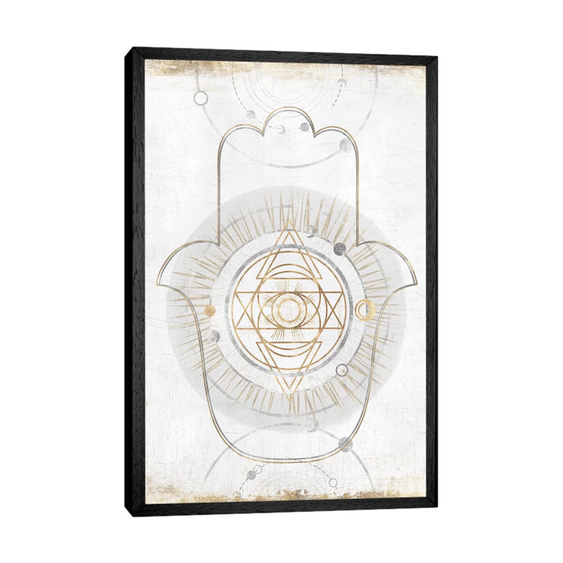 Gold Hamsa I by Isabelle Z - Print on Canvas, 152.5 cm H x 101.5 cm W, Black Framed