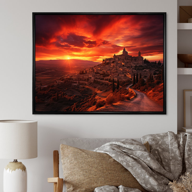 Kokou, Espagne, lever de soleil sur toile, H 12 po x l 20 po x P 1 po, Cadre flottant noir
