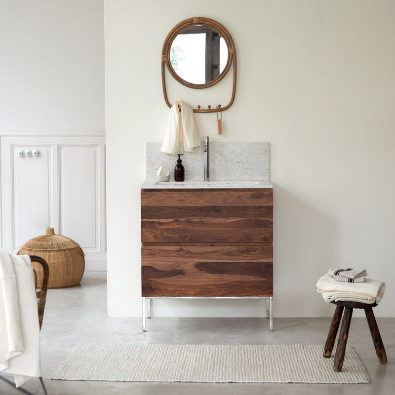 Ava Premium Terrazzo Bathroom Vanity Top, 80 cm x 25 cm, Moon White