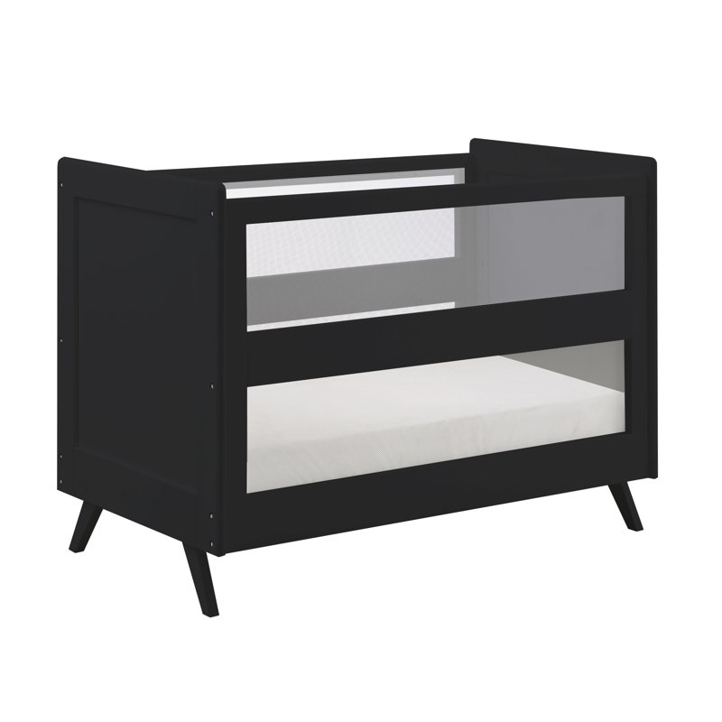 Black Pine Mesh 3-in-1 Convertible Crib with Adjustable Mattress Heights