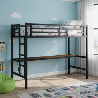 Metal Twin XL Size Loft Bed with Power Outlet and LED Lighted for Bedroom