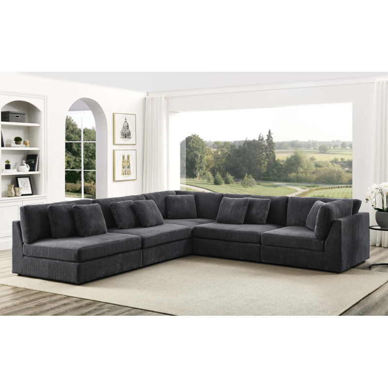Nilyne Corduroy L-Shaped Sectional, Dark Gray Corduroy