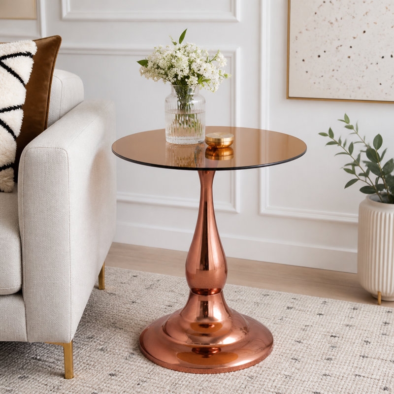 Table de bout ronde 19,6 pouces, Brown,Rose Gold