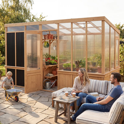 Cedar Wood Greenhouse + Tool Shed Combo – All-Season Growing & Heavy-Duty Garden Storage Solution