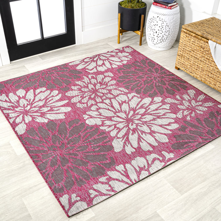 Zinnia Modern Floral Textured Weave Fuchsia/Light Gray Indoor/Outdoor Rug