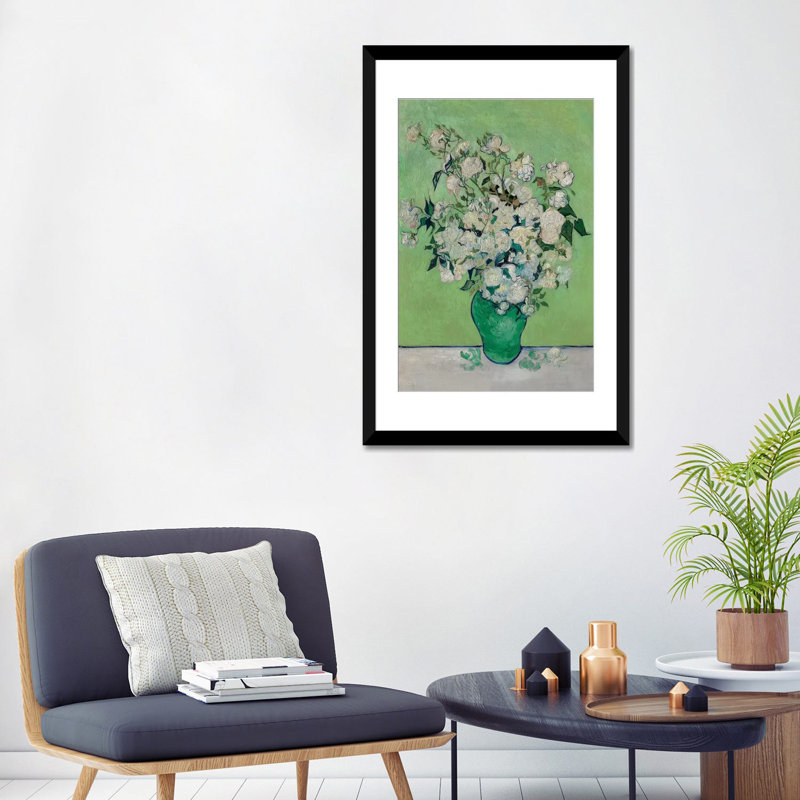 «A Vase of Roses, 1890» par Vincent van Gogh, reproduction d'art sur toile, Papier d'art encadré noir, Blanc