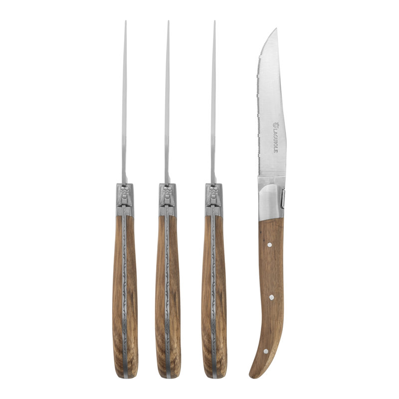 Au Nain Au Nain Laguiole Steak Knives with Ash Wood Handles, 4-Piece Set (Set of 4)