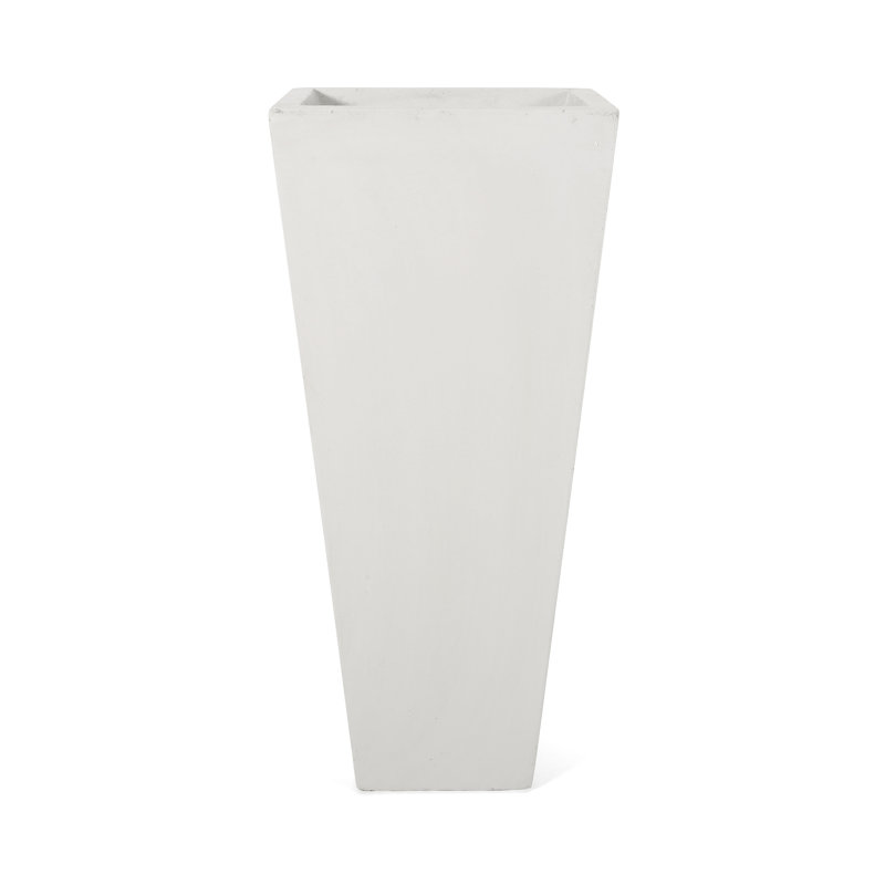 Cast Stone Outdoor Planter 13" X 28.5", Matte White - Tapered, Enhances Backyard Decor Patio, White