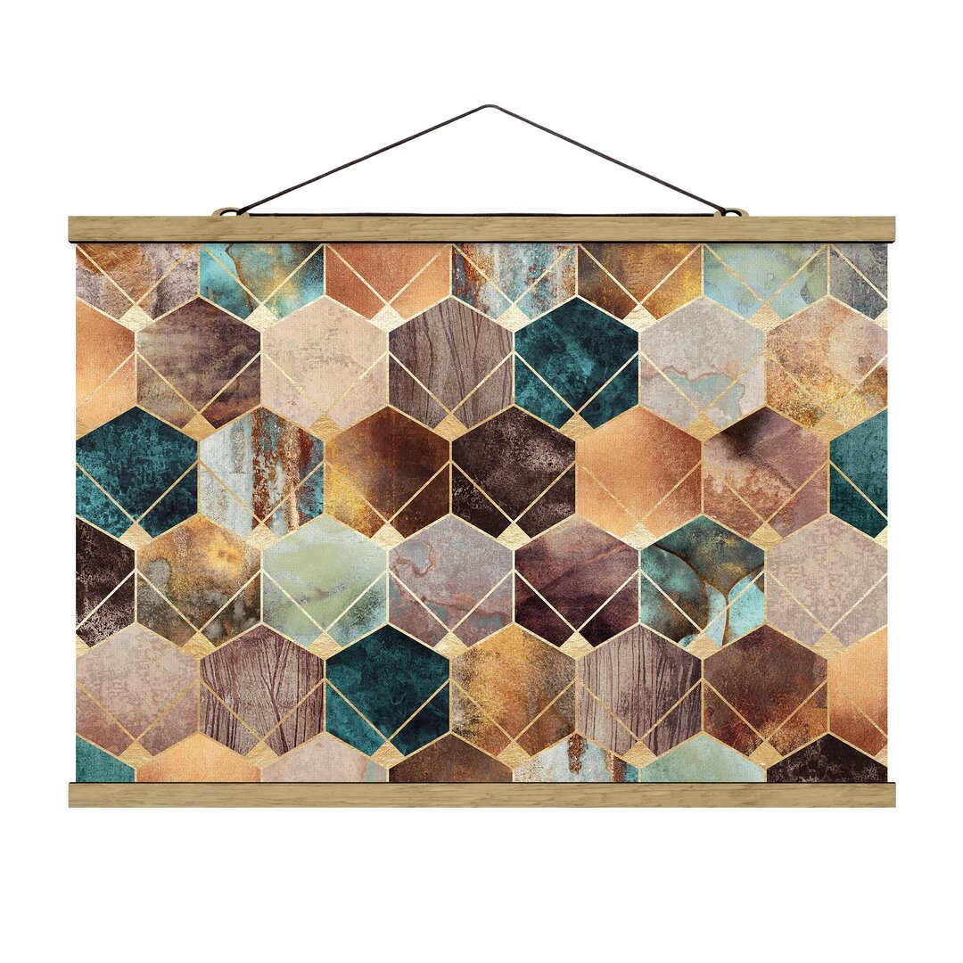 Stoffbild Turquoise Geometry Golden Deco von Elisabeth Fredriksson