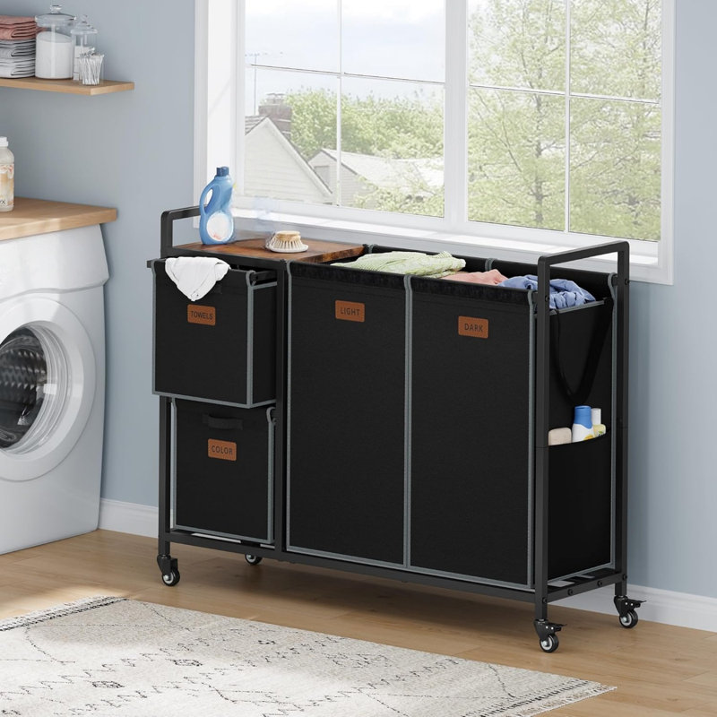 Steel Laundry Cart, Black/Grey