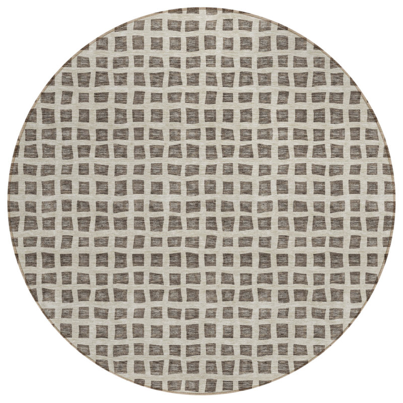 Tapis d'intérieur rond lavable à motif géométrique 8 po taupe et ivoire brun