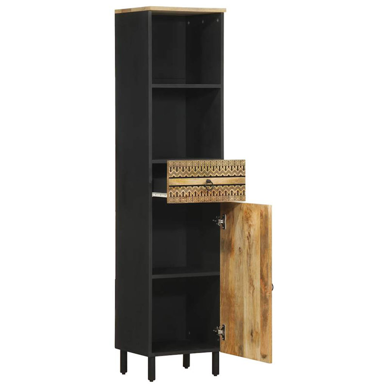 Armoire de salle de bain vidaXL en bois de manguier noir, fer moyen