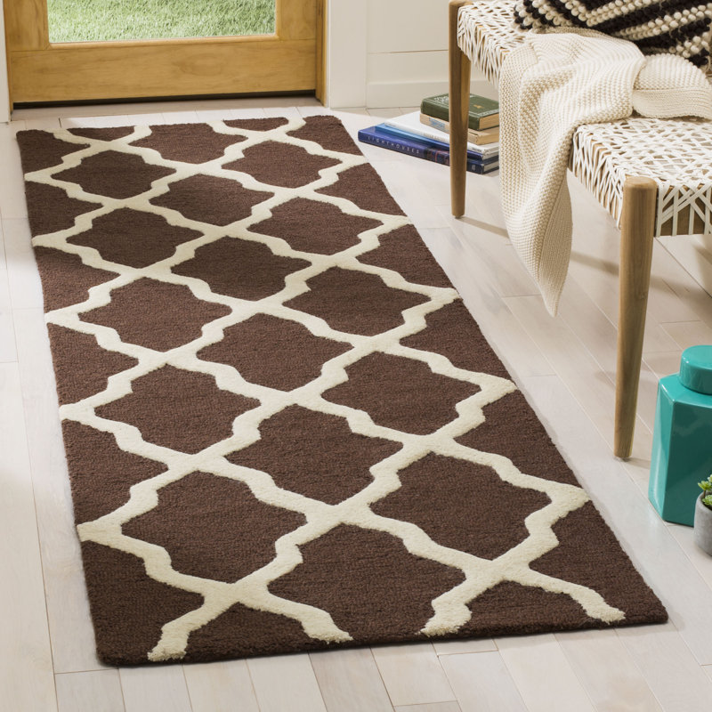 Cannen Hand Tufted Wool Geometric Rug, Runner 2'6" x 6', Ivory/Dark Brown