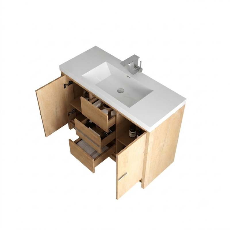  Meuble-lavabo simple 48 po avec comptoir en résine blanc brillant, moderne pour petite salle de bain, 48"