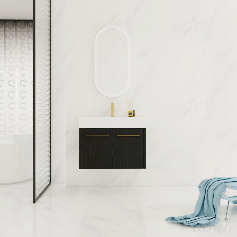 30 Inch Wall-Mounted Bathroom Vanity With Sink, Thick Edged Resin Basin, Kd-Package, 30"