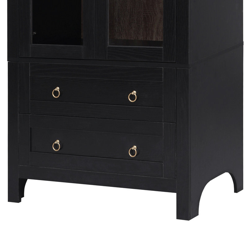 Grand garde-manger arqué de 71 po avec 2 grands tiroirs, armoires de cuisine de style campagne moderne avec tablettes réglables, porte vitrée, armoire en bois polyvalente pour la cuisine, salle à manger