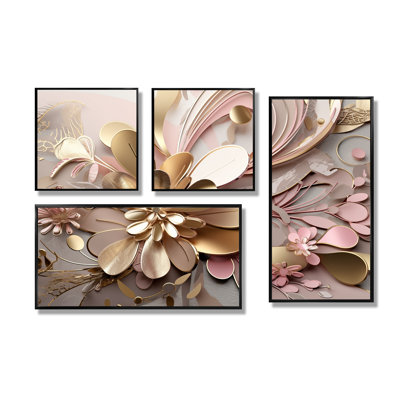 Liquide Art Floral Effervescence - Art floral abstrait, impressions sur toile, 4 pièces