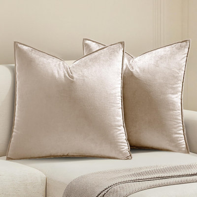 Decorative Champagne Velvet Throw Pillow Covers for Couch 18x18 Inch | 2 Pack, Soft Solid Square Pillow Covers, Modern Luxury Home Decor, For Sofa Bed Living Room